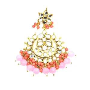 Women's Gold-Plated Meenakari Pink Chandbali Chandelier Earrings Fashion Jewelry - Product Image 2