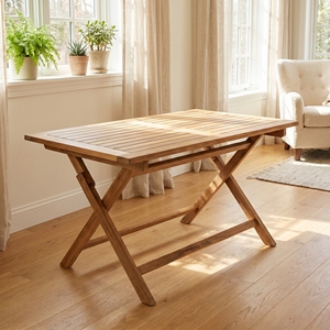 New Modern Minimalist Teak Wood <b>Folding</b> <b>Dining</b> <b>Table</b> Outdoor Patio Garden Slatted Furniture Space Saving Durable 4-Seater SVLK - Product Image 4