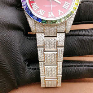 Stylish VVS Moissanite Diamond <b>Red</b> Dial Automatic Hip Hop Watch Stainless Steel Iced Out Customized Luxury Fashion Wholesaler - Product Image 4