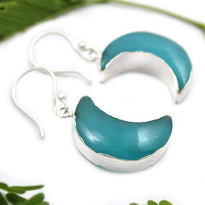 Hermosa Natural Aqua Chalcy Half Moon Crescent Shape Silver Electroplated Earring para mujeres Joyería al por mayor para India - Product Image 2