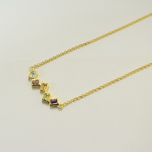 S925 14K Gold Plated Elegant Natural Sky Blue Topaz <b>Pink</b> Amethyst Citrine Peridot Customizable Chains <b>Necklace</b> OEM ODM - Product Image 1