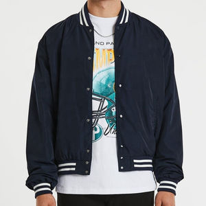 แจ็กเก็ตเบสบอลทีมตัวแทนออกแบบเองขนแกะสีดำพร้อมแขนเสื้อหนังแกะสีขาวสำหรับฤดูหนาว - Product Image 3