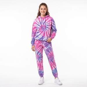 Women's Winter <b>Tie</b>-<b>Dye</b> Eco-Friendly Polyester Fleece Casual Jogger <b>Set</b> with Digital Print OEM ODM Custom Colors Low MOQ - Product Image 3