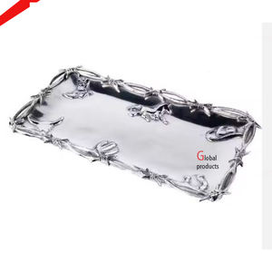 Plateau de service en acier inoxydable en métal de forme rectangulaire au design unique pour le restaurant et le bar de l'hôtel - Product Image 5