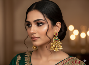 Elegantes pendientes tradicionales de Polki de 6,5 cm y 23gm, perfectos para ropa de novia, bodas y trajes étnicos - Product Image 3