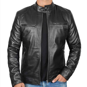 Unisex Arrival Custom Color Coated High Quality Genuine Leather <b>Jacket</b> <b>for</b> <b>Men</b> XL Size Autumn Stand Collar Vintage Style - Product Image 3
