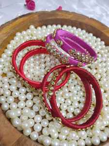 Hilo de seda surtido hecho a mano brazaletes Kundan dama de honor Baby Shower Varalakshami Vratham Muhurtham Chooda ceremonia Lohri favores - Product Image 4