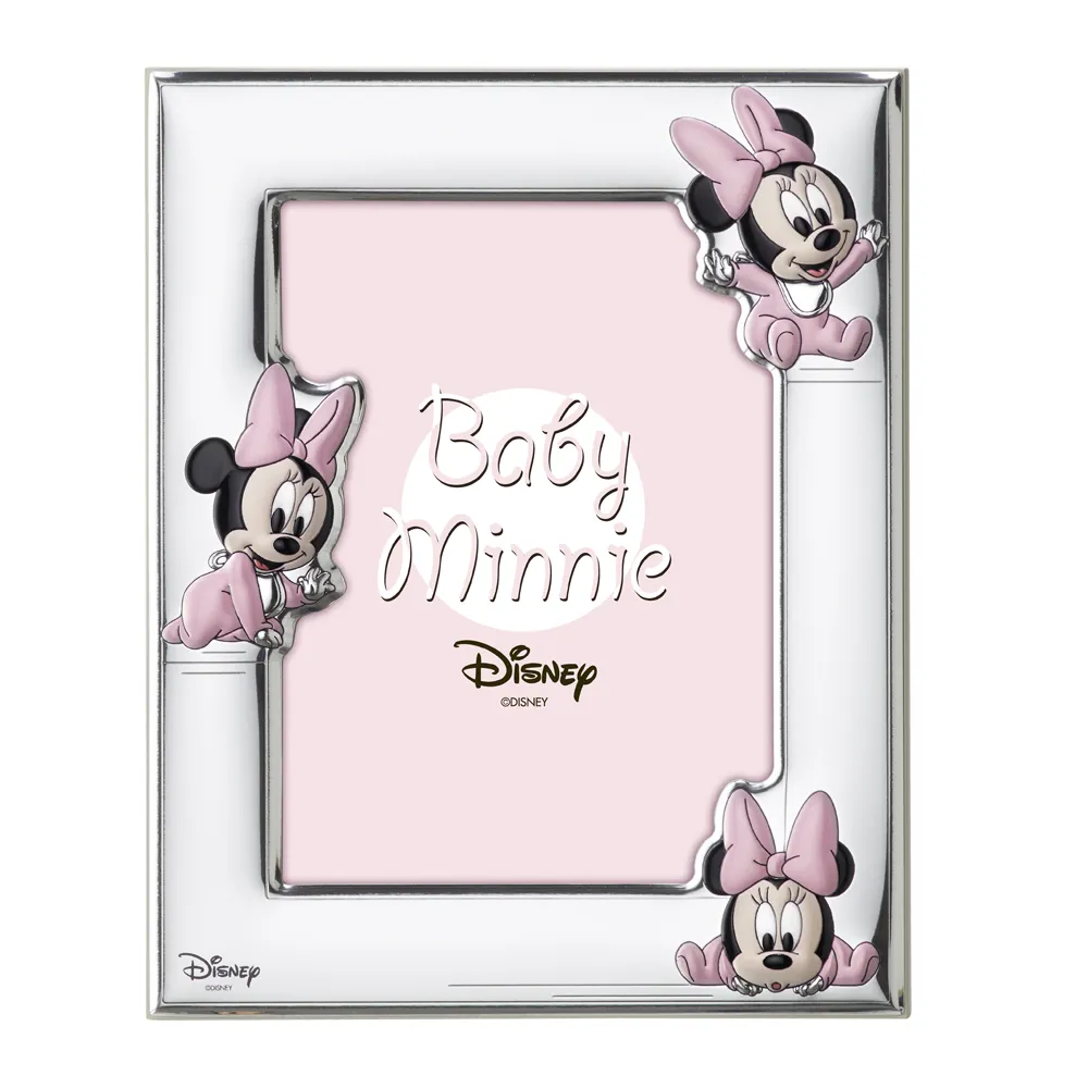 100% İtalya'da yapılan resmi Disney bayi bebek fare bebek kız pembe gümüş fotoğraf çerçevesi ebeveynler için hediye