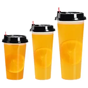 Vente directe en usine, tasse en PP transparente jetable, tasse de thé au lait, tasse en plastique de shenzhen 22 oz 24oz