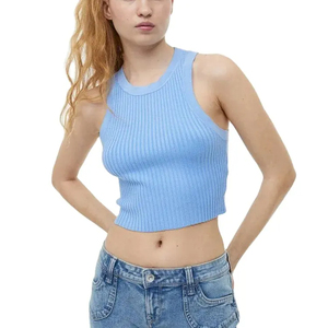 Camiseta sin mangas transpirable de alta calidad para mujer, Top corto de tela de algodón de nuevo estilo acanalado, talla de EE. UU. para mujer, camiseta sin mangas OEM ODM personalizada - Product Image 1