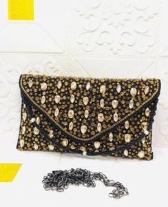 Handmade Elegant Designer Stone Studded <b>Evening</b> <b>Bag</b> Flap Pattern Fashionable Stone Clutch for Women's Weddings Parties & Events - Product Image 3