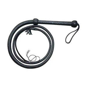 Pied Long véritable cuir de vachette taureau fouet 12 tresse fabriqué à la main noir cheval fouet formation équestre rodéo Costume Sports de plein air - Product Image 1