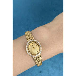 ZIVOVCWJWGLDDMD0103-Crown Jewel Montre ovale en diamant doré avec mouvement à quartz et affichage analogique - Product Image 1