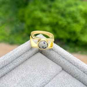 Hermoso anillo de multipiedra turquesa de cobre Natural chapado en oro de 18 quilates joyería superpuesta de latón hecha a mano regalo único para ella - Product Image 6