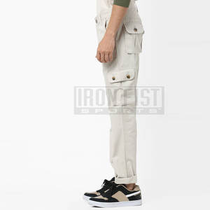 Ropa de calle informal para hombre, pantalones Cargo de ajuste relajado con puños en el tobillo y bolsillos grandes, botón de cintura media con cierre de mosca - Product Image 2