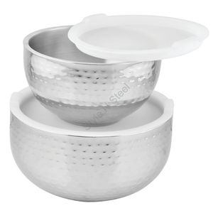 Juego de 2 piezas de tazón de metal de doble pared martillado con tapa Premium Juego de 2 piezas - Product Image 1