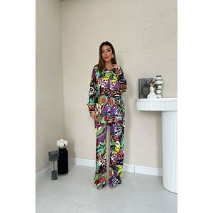 Conjunto de Camisa y Pantalones de Chifón con Estampado Digital Marrón, Estilo Casual, al por Mayor - Product Image 4