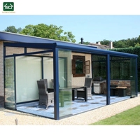 Couverture de véranda murale en polycarbonate pour jardin d'hiver, patio, terrasse, toit avec porte coulissante multirail en verre