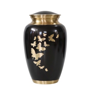 Urna de cremación de latón para adultos de calidad superior Diseño de mariposa grabada para restos de cenizas humanas Contenedor de cenizas funerarias Premium - Product Image 1