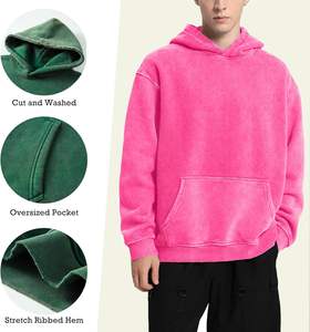 Women's Oversized <b>Hoodie</b> Heavyweight Cotton <b>Fleece</b> with Acid Wash Vintage Design Breathable Sustainable Puff Printing Logo Back - Product Image 3