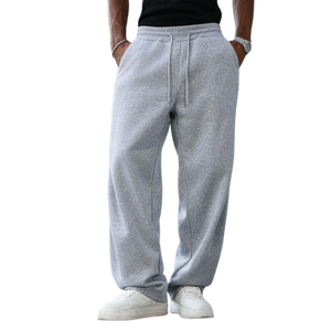 Pantalones holgados para hombre, pantalones de chándal de pierna recta de gran tamaño lavados con detalle de costura frontal, cintura elástica, ropa de calle informal, Joggers - Product Image 1