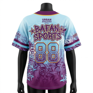 Maillot de baseball pour femmes, 180 GSM, polyester premium respirant, violet et bleu, logo en sublimation graphique, maillot de baseball pour femmes - Product Image 5