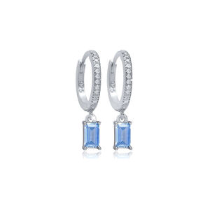 Aguamarina CZ Rectángulo Baguette Diseño Plata Pendientes colgantes Joyería fina Joyería artesanal turca - Product Image 2