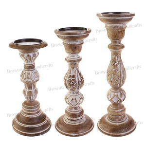Burnt White Antique Mango <b>Wood</b> <b>Candlestick</b> <b>Holder</b> Lantern Set 3 Unique Design Handmade Natural Indian Home Decoration Wholesale - Product Image 6