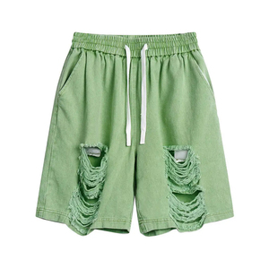 Pantalones cortos de algodón lavados Vintage para hombre, personalizados, de secado rápido, transpirables, cintura media, cierre elástico, bolsillo, calle alta, respetuosos con el medio ambiente - Product Image 1