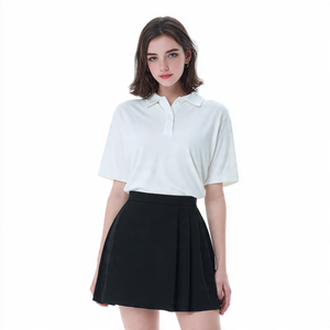 เสื้อโปโลสีขาวเปิดไหล่สำหรับผู้หญิงเสื้อโปโลผ้าโพลีเอสเตอร์สำหรับใส่กลางแจ้งทรงหลวมเสื้อ100% สำหรับผู้หญิง - Product Image 2