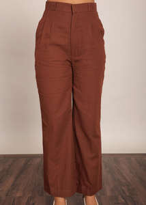 Pantalon en lin léger pour femme, nouveau style, marron, coupe droite décontractée, taille élastique, grandes tailles disponibles, bouton tissé tendance - Product Image 2