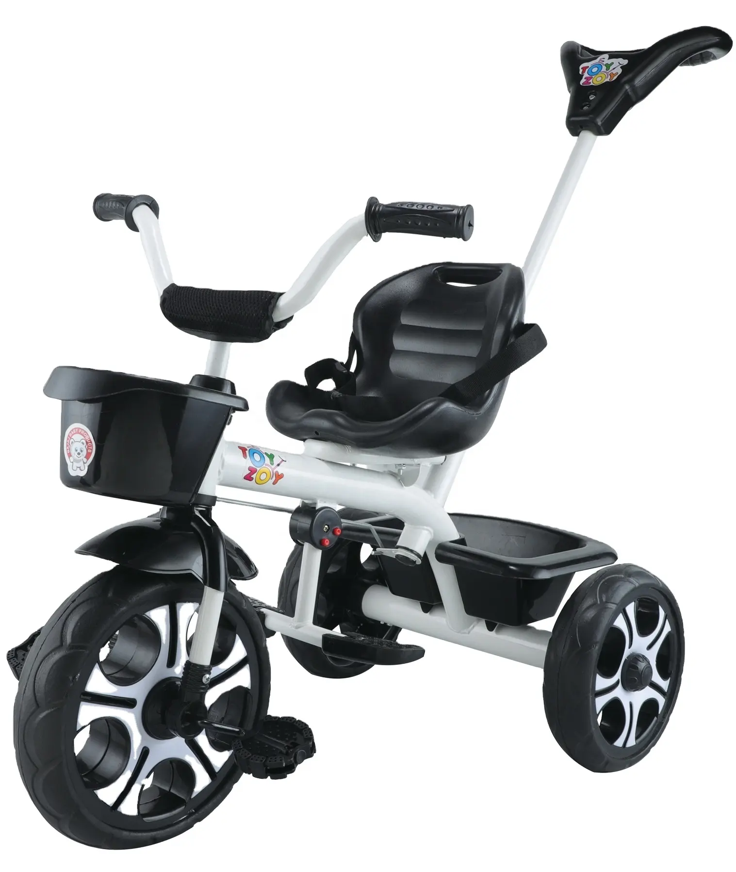 Wit Zwart Premium Kinder Comfy Baby Trike Driewieler Met Ouderlijk Duwhandvat Wit En Zwart Kinderen Scooter Duwfiets