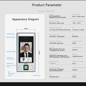 Leekgotech 4.3inch đa-sinh trắc học vân tay nhận dạng khuôn mặt kiểm soát truy cập thời gian Thiết bị chấm công với phần mềm miễn phí - Product Image 6