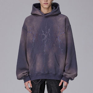 Sweat à capuche vintage délavé personnalisé pour homme, en coton peigné, imprimé français, coupe oversize, streetwear vierge, effet délavé à l'acide - Product Image 1