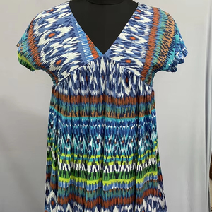 เดรสแม็กซี่ผ้าฝ้ายพิมพ์ลายดอกไม้สำหรับผู้หญิงเดรสแม็กซี่มีจีบพิมพ์ลายดอกไม้ - Product Image 1