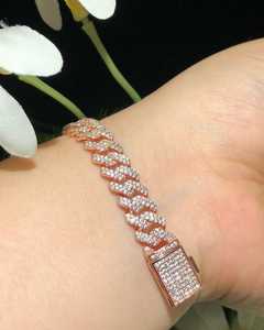 Bracelet Hip Hop en argent sterling 925 en or rose Maillon de chaîne tendance élégant avec diamant Moissanite taillé en brillant pour cadeau - Product Image 4