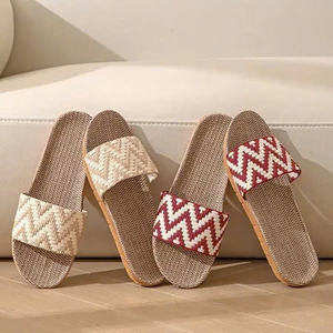 Vintage Ethnic Embroidered Straw <b>Slippers</b> Wavy Strap Flat Sole Lightweight Indoor & Beach Sandals - Product Image 1
