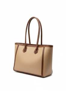 Women Vintage Leather Zip <b>Tote</b> <b>Bag</b> Beige Brown Two Tone Shoulder Handbag Large Work Purse Office <b>Laptop</b> Satchel Shopper Designer - Product Image 5