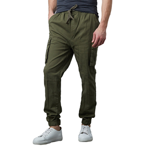 Men olive green cargo jogger pants with pockets casual wear <b>cuffed</b> ankle drawstring waist breathable workout streetwear <b>trousers</b> - Product Image 1