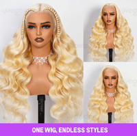 Perruque Lace Frontal Wig naturelle brésilienne, cheveux humains vierges MEGALOOK #613 Honey Blonde Upgrade Pre-ALL 13x6 Three-Go Glueless 10/613