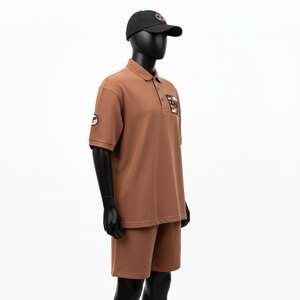 Chemise polo pour femme en polyester de luxe, tissu structuré respirant, marron classique avec logo tissé personnalisé, chemises polo en coton pour femme - Product Image 5