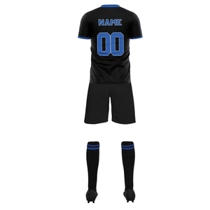 Custom Sublimation <b>Black</b> Blue Soccer Jersey Set High Quality Breathable Quick Dry Team Football Uniform Kit with <b>Socks</b> for <b>Men</b> - Product Image 5