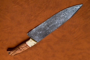 Couteau de chef de cuisine de style japonais en acier Damas de qualité supérieure personnalisé en gros gaine de coupe en cuir faite à la main OEM - Product Image 5