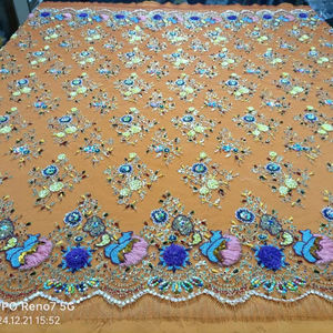 3D Hand Beaded Embroidered <b>Net</b> <b>Fabric</b> Luxury Beaded <b>Fabric</b> for Garments - Product Image 6