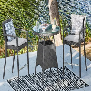 Современная уличная садовая мебель бар набор высоких двойных стульев стулья из ротанга в сочетании с высокими круглыми столами