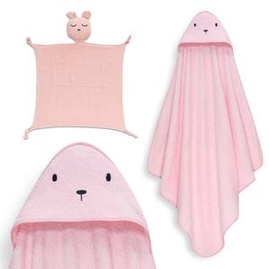 Ensemble de serviettes de bain avec 1X1 MT. Serviettes de bain roses en mousseline de coton hypoallergénique Mod Osso + Doudou à motifs de dessins animés pour nouveau-nés, pour usage domestique - Product Image 1
