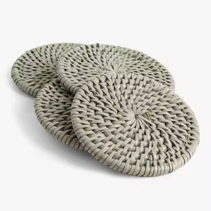 Handmade Natural Rattan Coasters Set of 6 with Holder Reusable Round Woven <b>Placemats</b> and Mats & Pads - Product Image 4