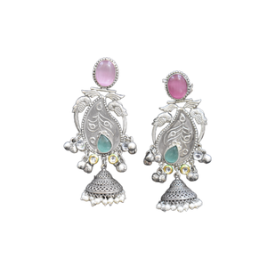 Bijoux de boucles d'oreilles Jhumka Big Stud en argent au design unique pour filles et femmes disponibles à un prix raisonnable en Inde - Product Image 1