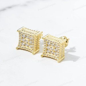 Hip Hop Customized Fully Iced Out 10mm <b>Square</b> Moissanite Pave Setting Gold Plated Unisex Stud Earrings Gift - Product Image 4