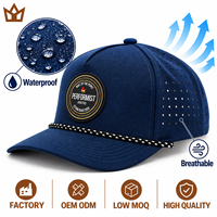 Casquette de baseball personnalisée à 5 panneaux en polyester UPF50+ imperméable à séchage rapide avec logo en PVC découpé au laser et corde, style Golf Dad Hat, vente en gros OEM ODM
